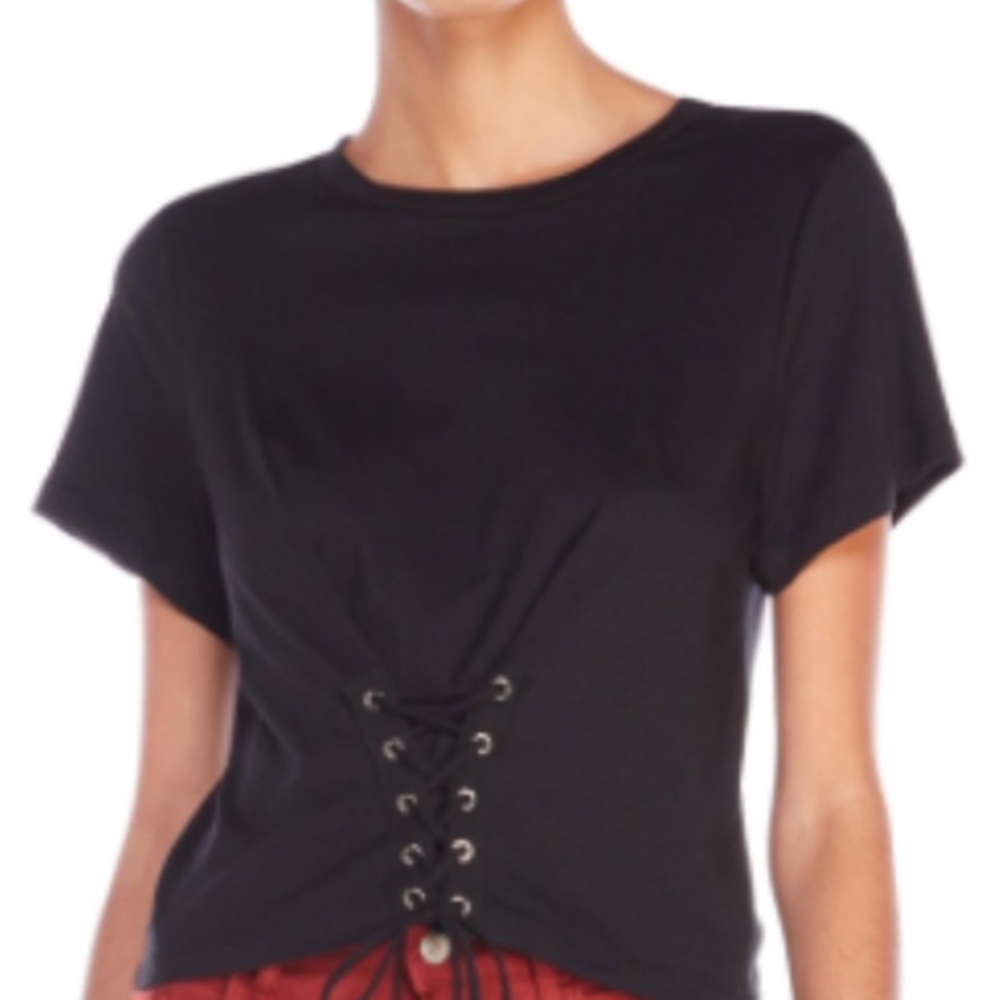 Lush Tie-Front Corset T-Shirt in Black NWOT